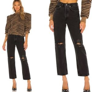 Agolde 90s Crop Distressed Straight Leg Jeans in Black Wash